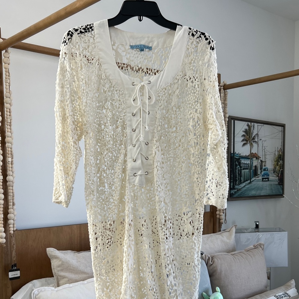 ANTONIO MELANI Cream Lace-Up Swim Coverup